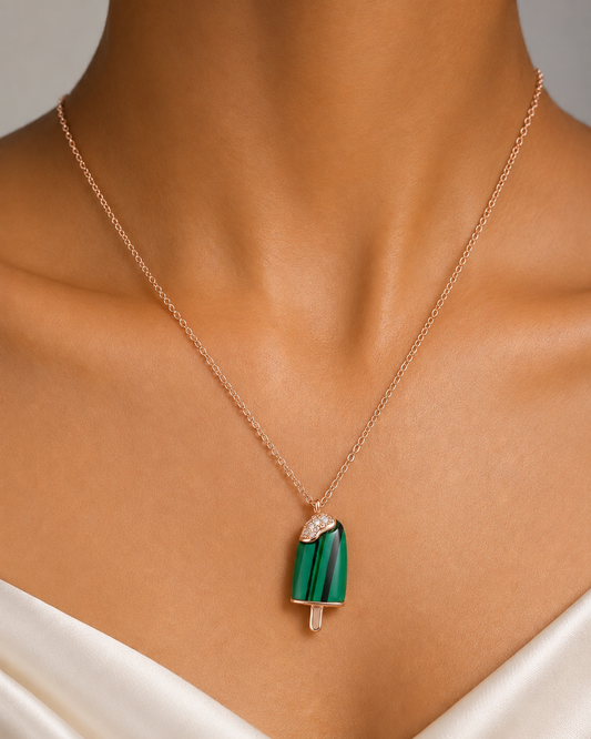 Green Popsicle 925 Sterling Silver Rose Gold Pendant Necklace