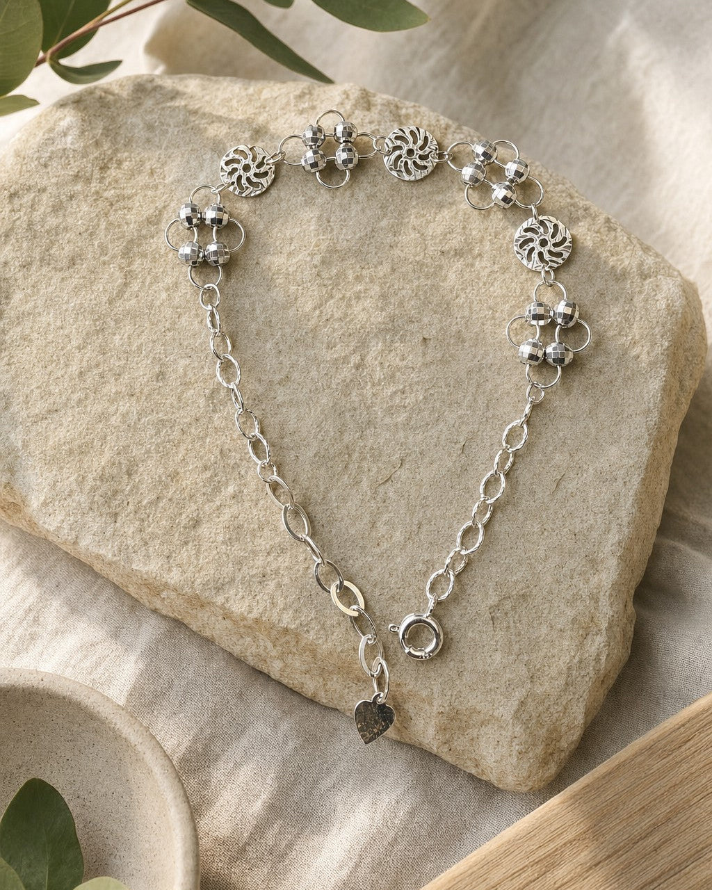 Sterling Silver Sun Spiral Bracelet with Faceted Beads - 1665_lifestyle