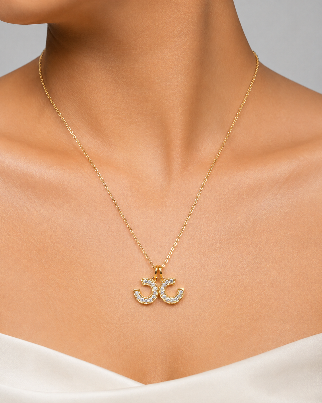 Double Crescent CZ Pendant Necklace