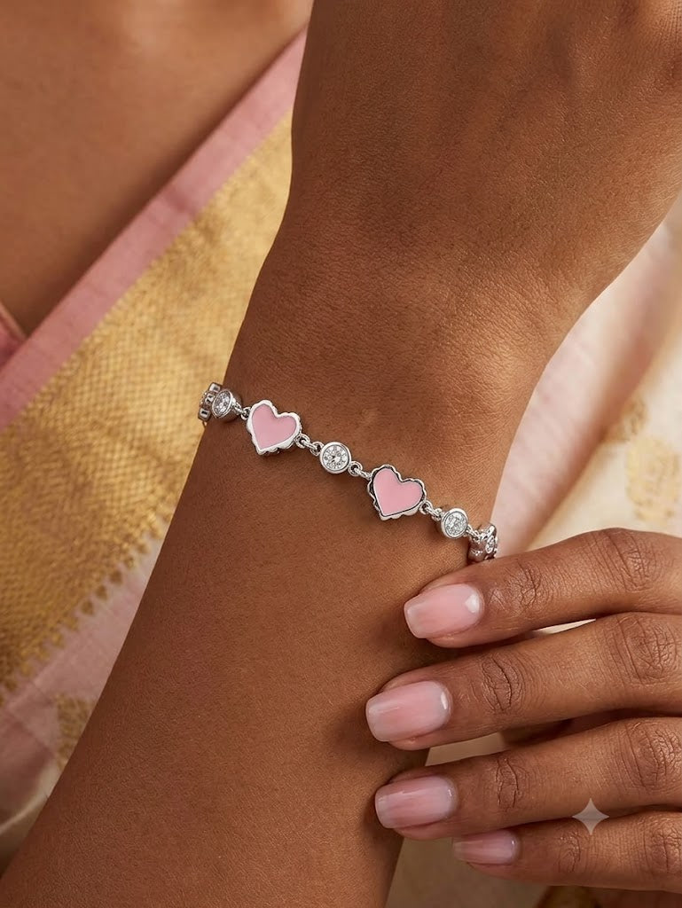 Blush Hearts Sterling Silver Charm Bracelet