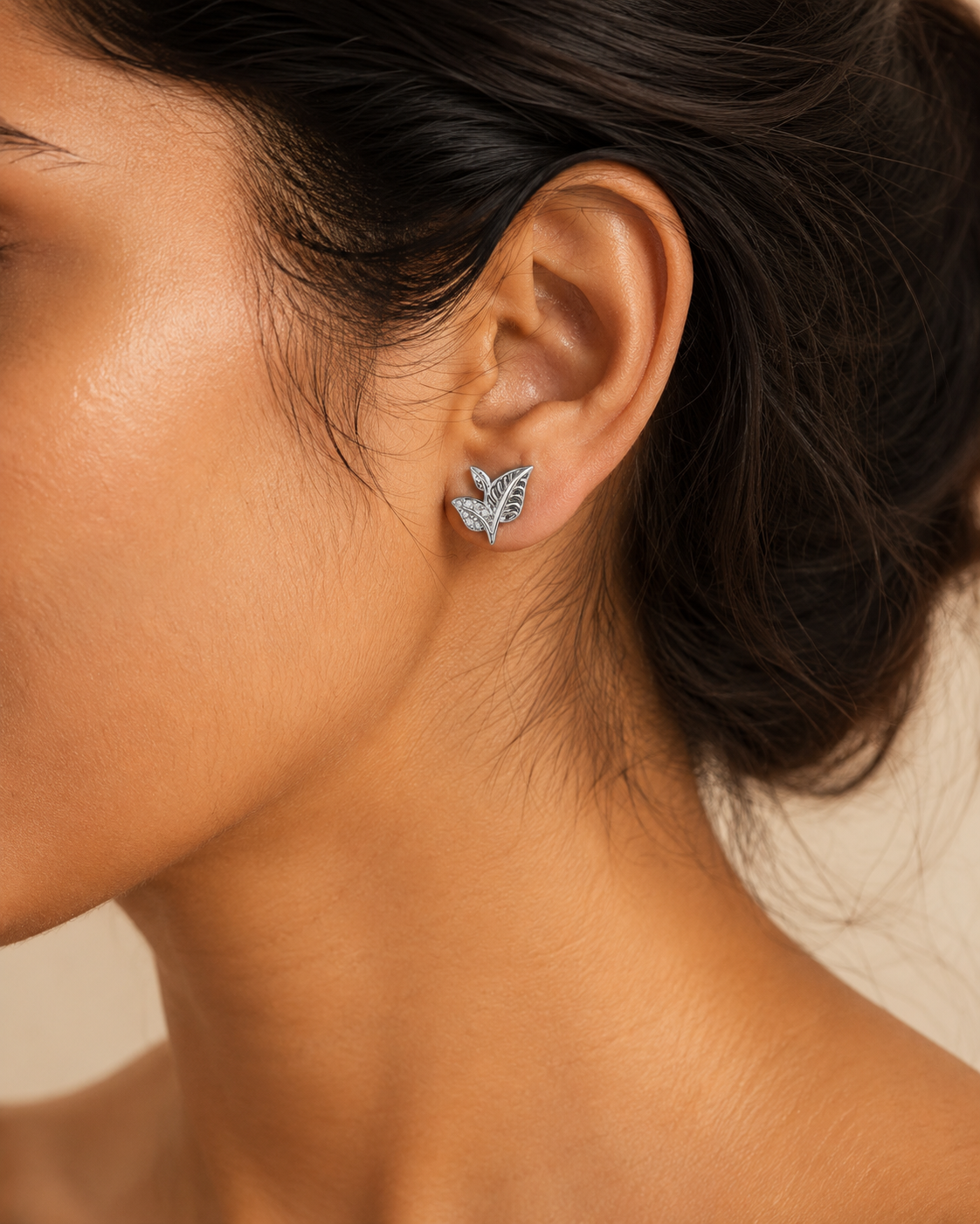 Nature's Grace Silver Leaf Stud Earrings