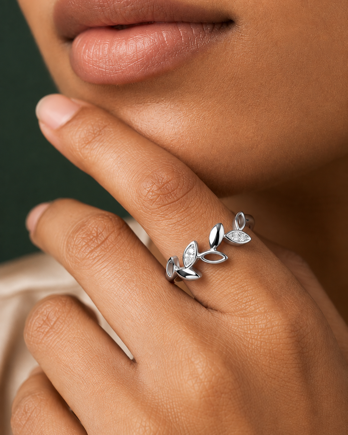 Adjustable Minimalist Leaf CZ Ring