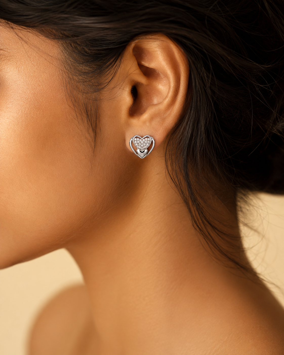 Nested Heart Diamond Look Earrings