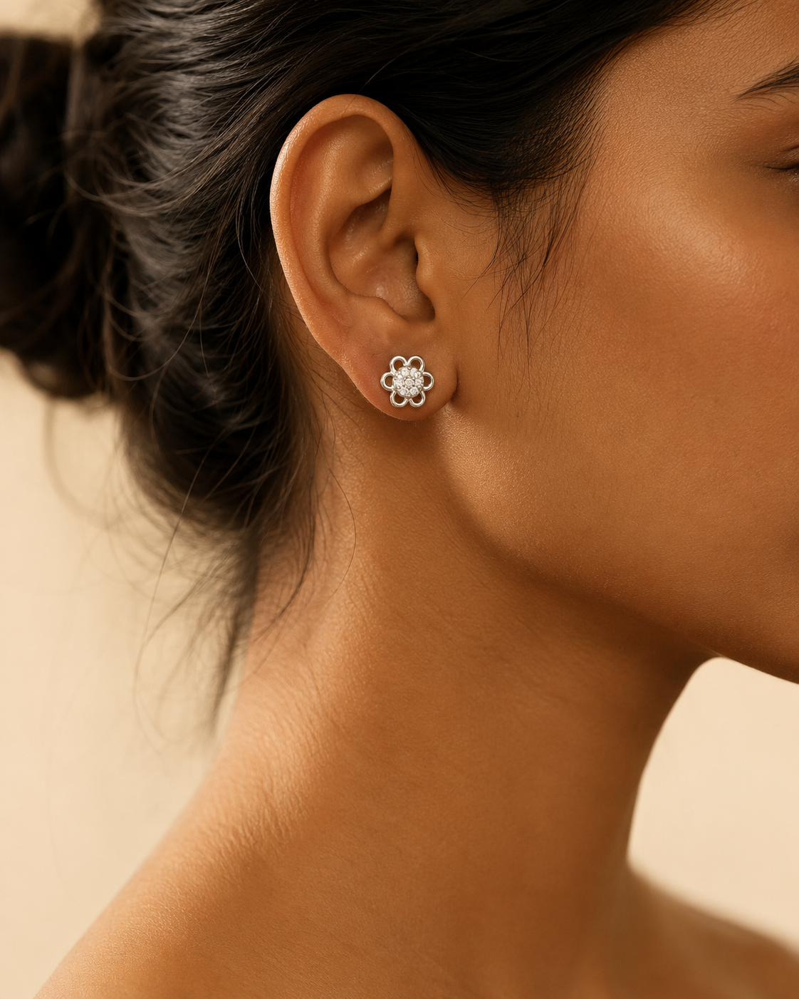 Shimmering CZ Crystal Flower Studs for Women