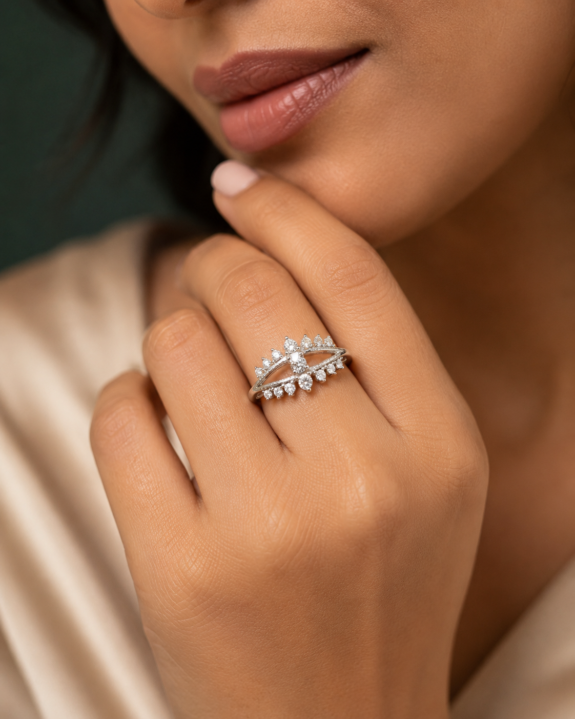 CZ Adjustable Floral Crown Ring for Women