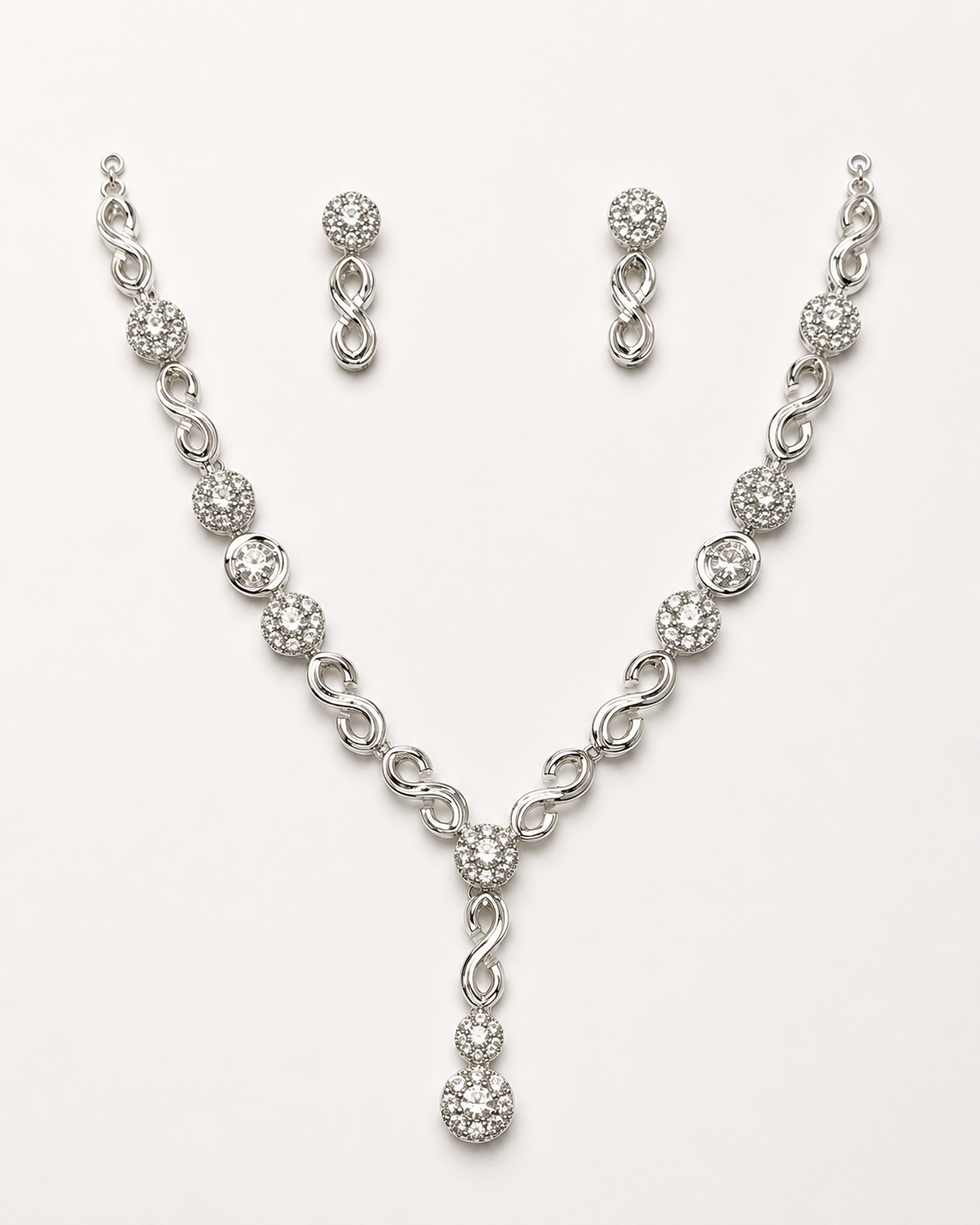 CZ Diamond Infinity Link Necklace & Earrings Set