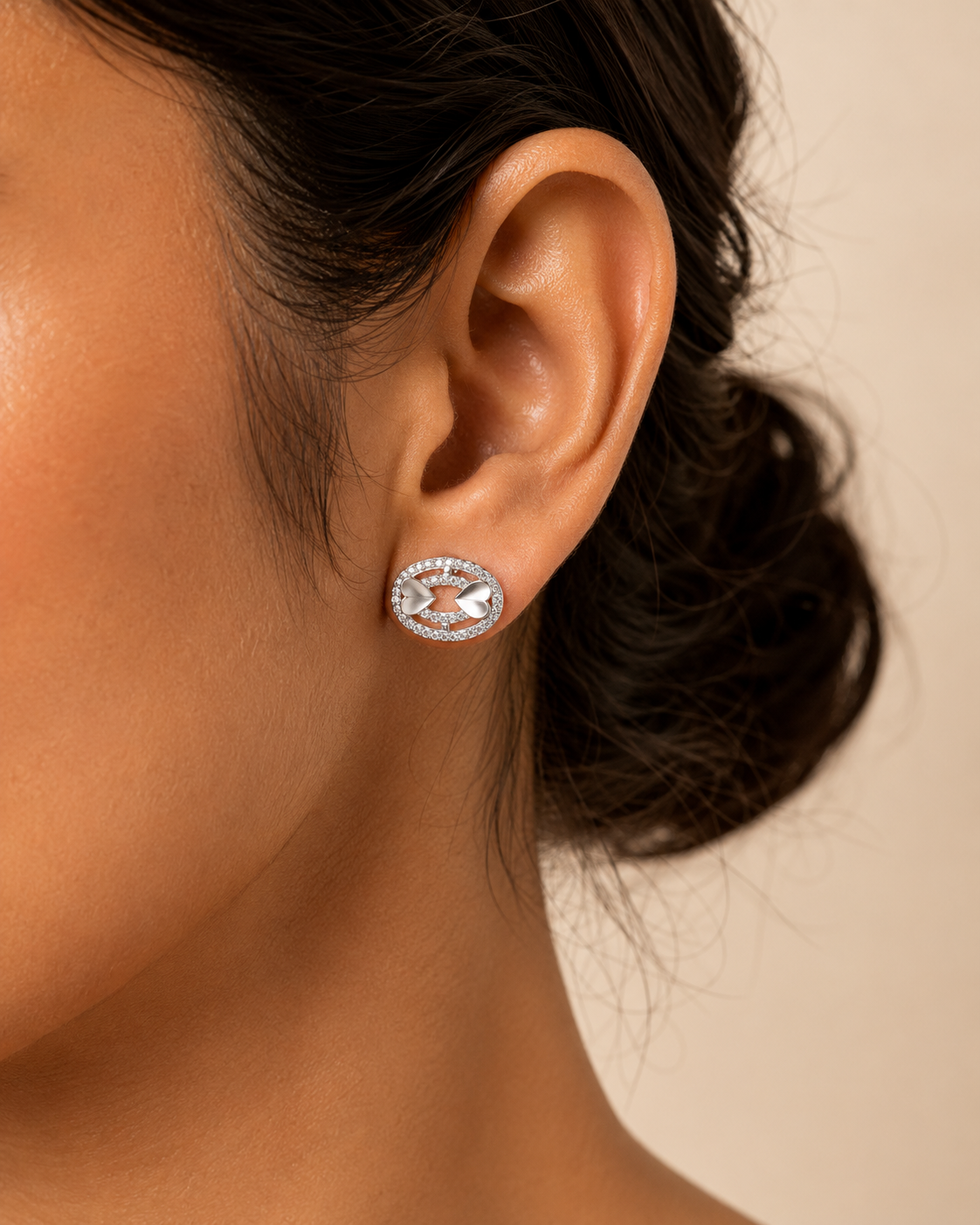 Oval Stud Earrings with Crystal Inlay