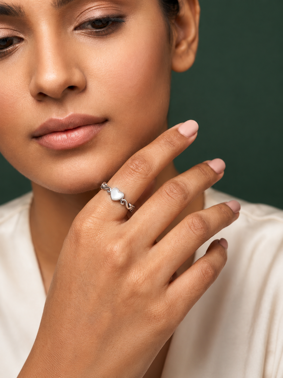 Mother of Pearl Heart Adjustable Ring for Women