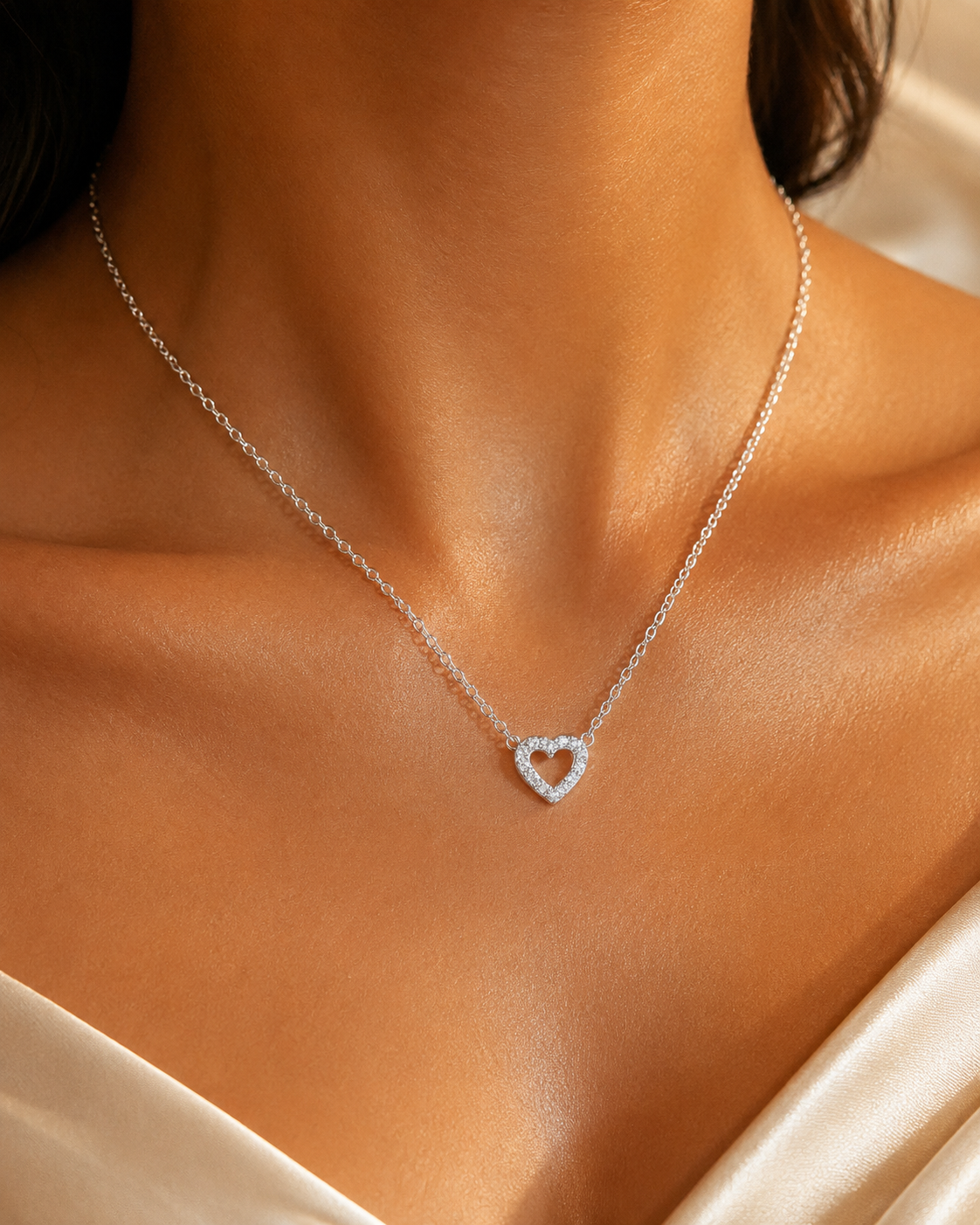 Sterling Silver Open Heart Pendant Necklace
