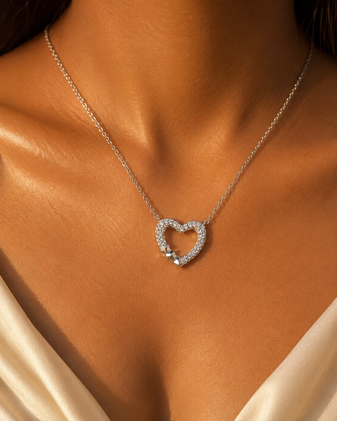 Silver Open Heart Pendant Necklace