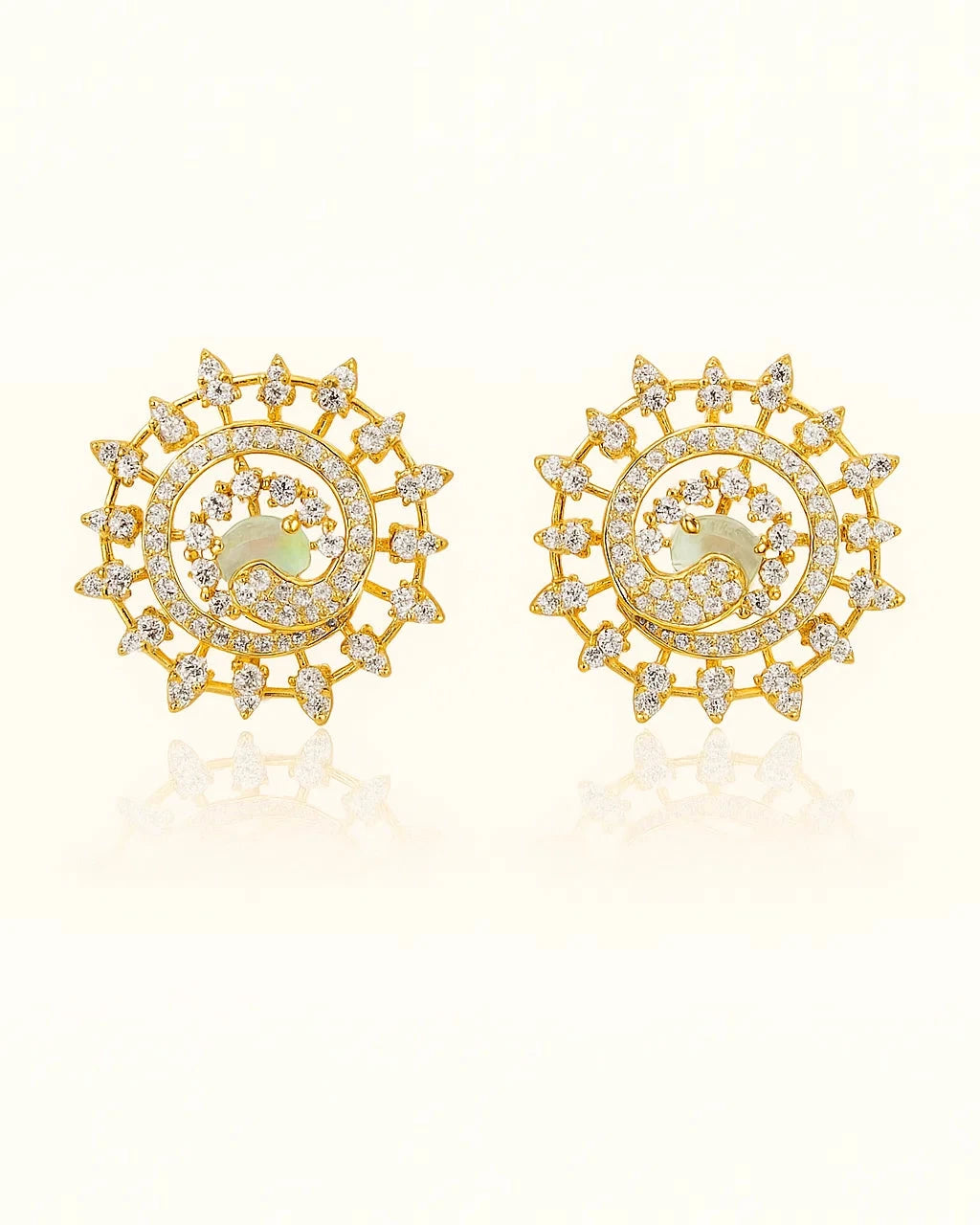 Celestial Spiral Opal & Diamond Stud Earrings