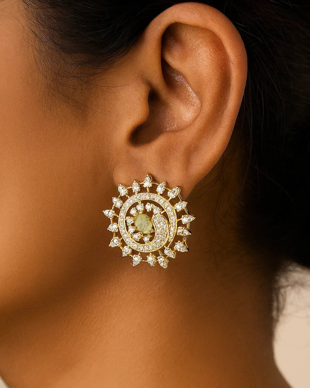 Celestial Spiral Opal & Diamond Stud Earrings