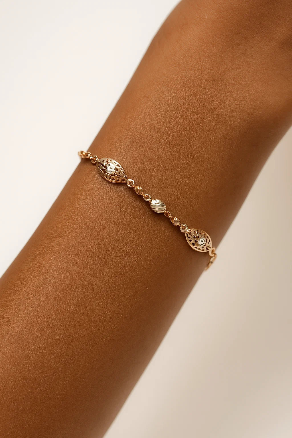 Rose Gold-Tone Filigree & Silver Bead Bracelet