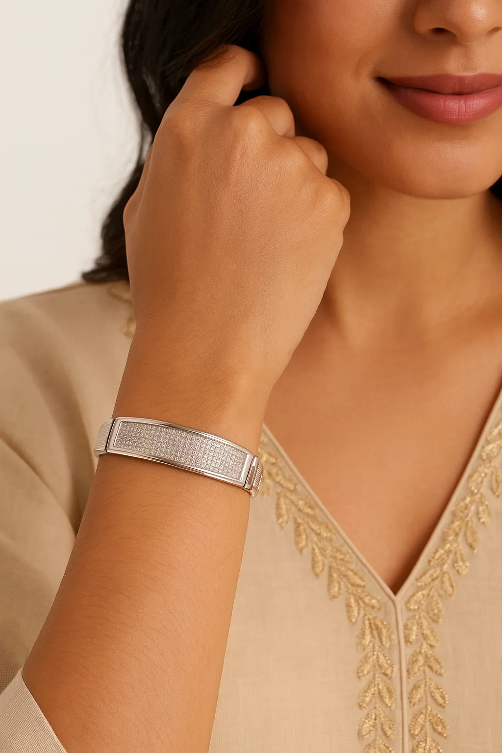 Urban Luxe Diamond-Studded Cuff Bracelet