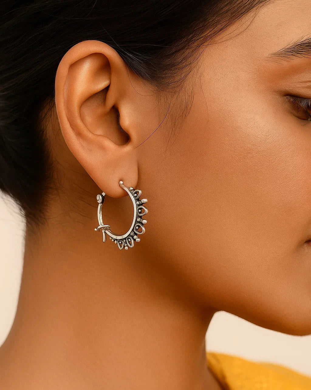 Tribal-Inspired Small Hoop Earrings with Boho Detailing