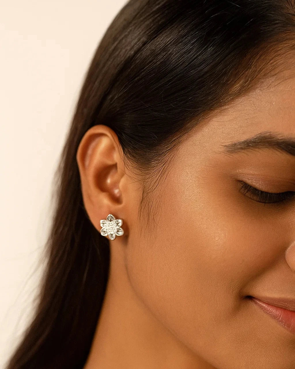 Silver Floral Cluster Stud Earrings