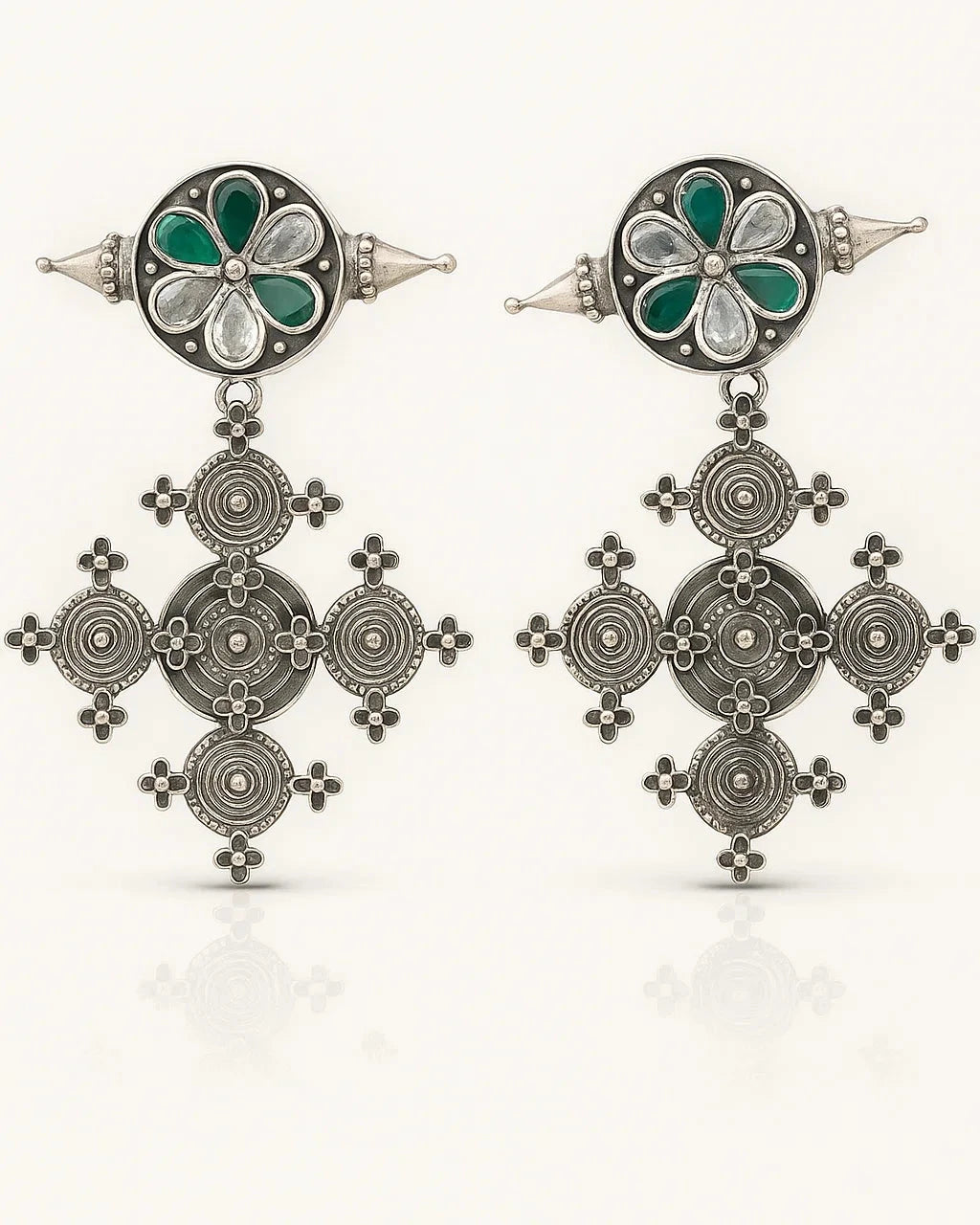 Tribal Bloom Oxidised Dangler Earrings