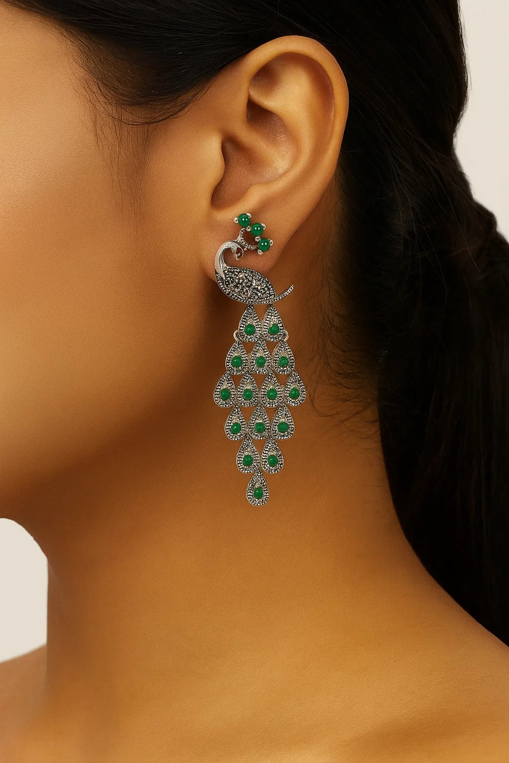 Long Peacock Tail Earrings