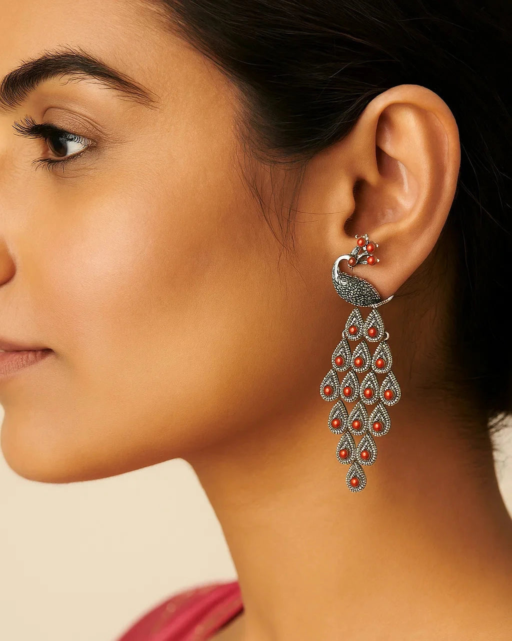 Long Peacock Tail Earrings