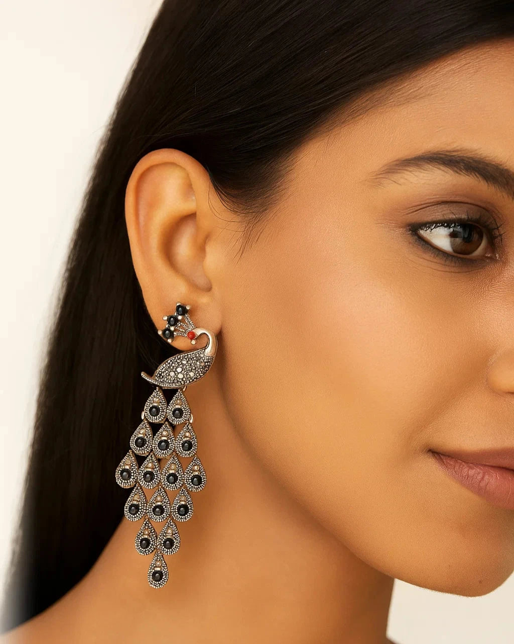 Long Peacock Tail Earrings