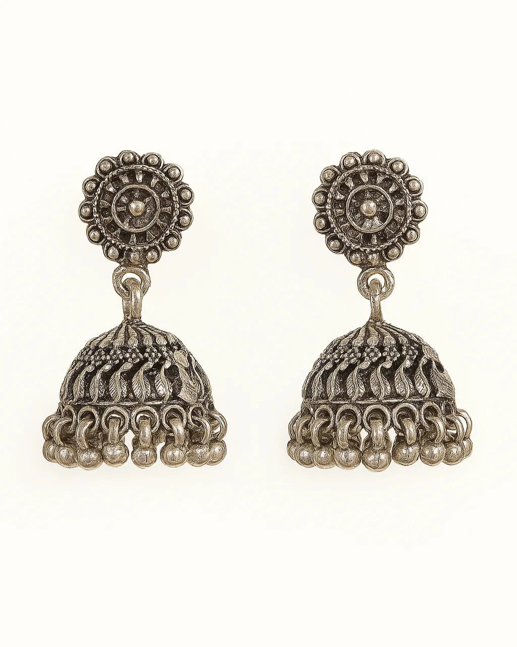 Silver Antique Dome Jhumka Earrings
