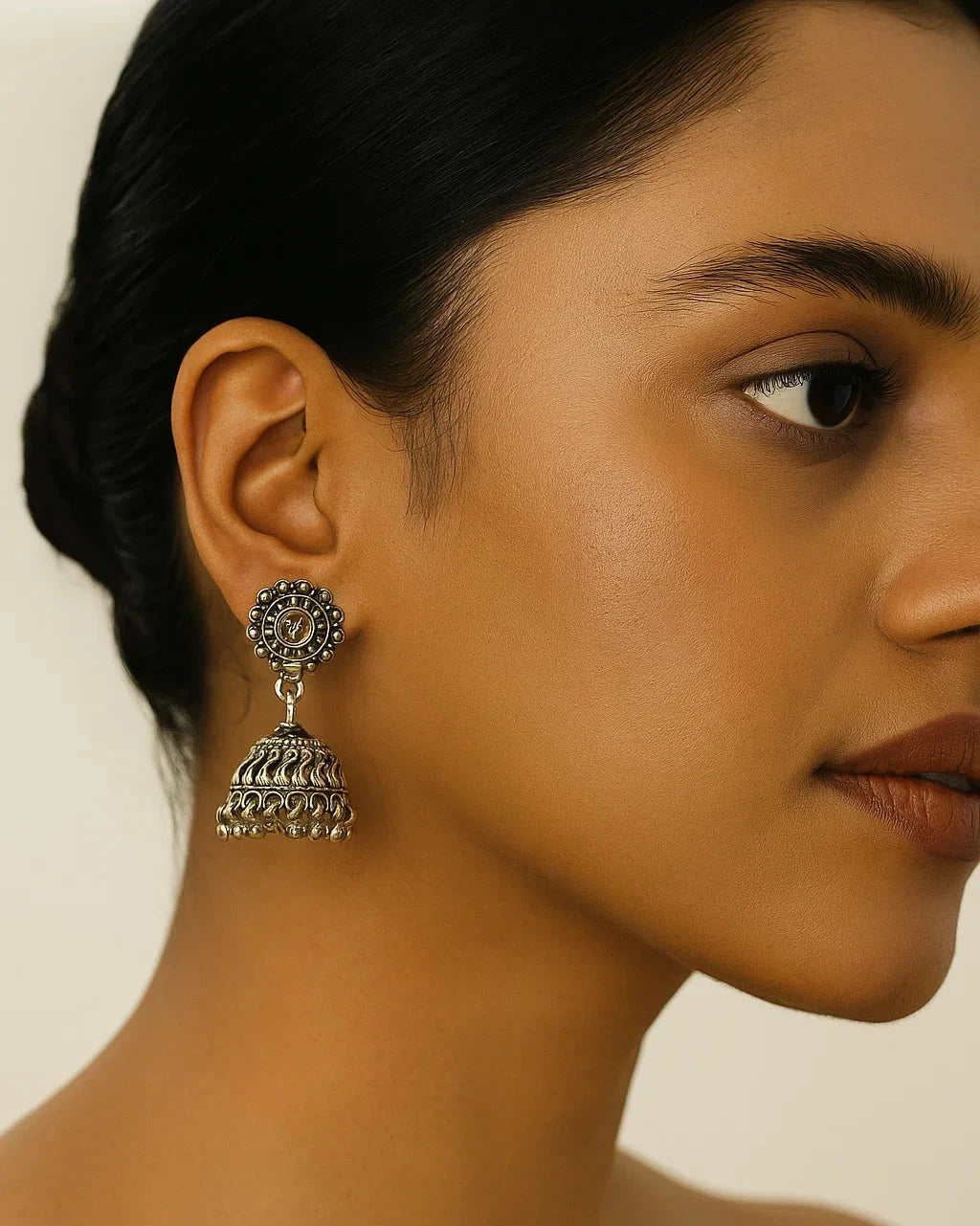 Silver Antique Dome Jhumka Earrings