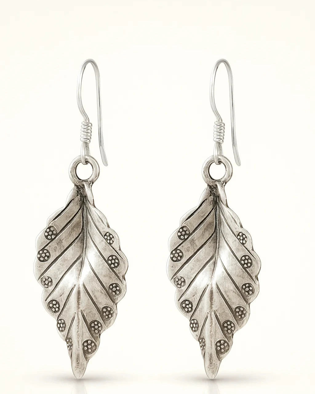 Oxidized Silver Leaf Drop Earrings