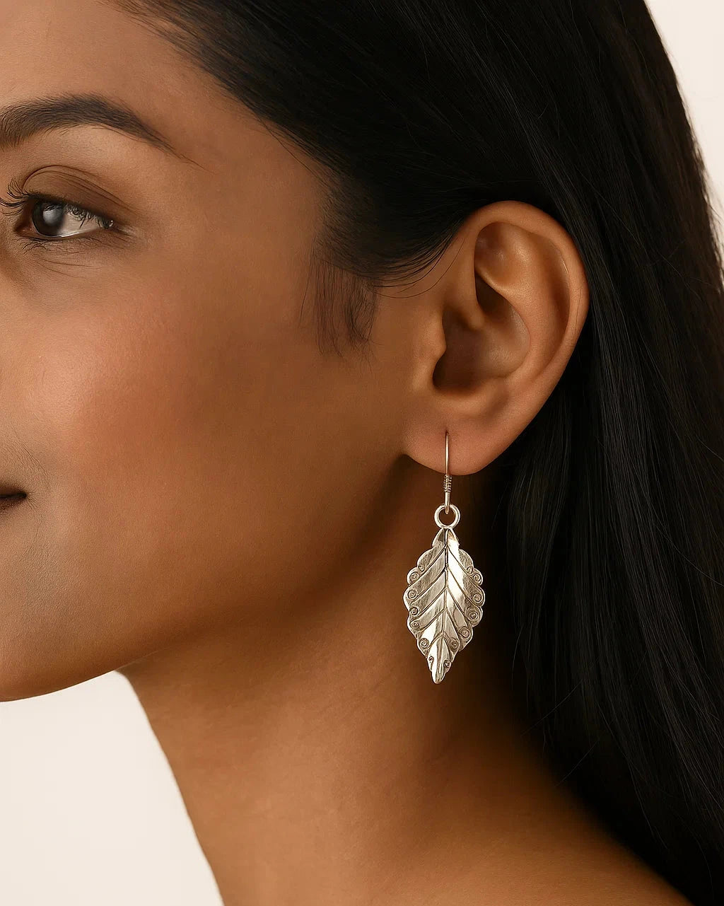 Oxidized Silver Leaf Drop Earrings
