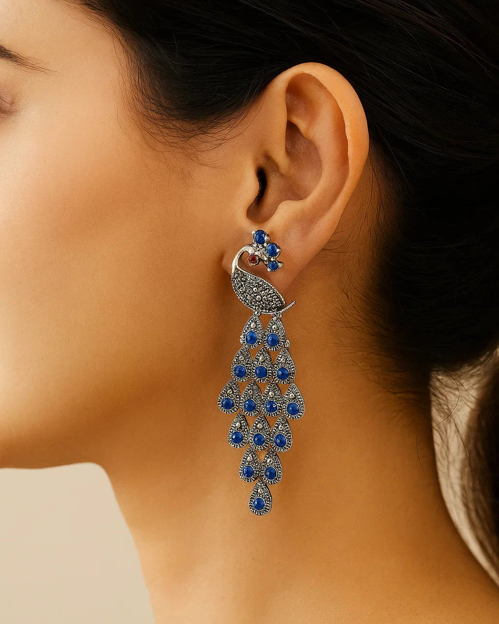 Long Peacock Tail Earrings