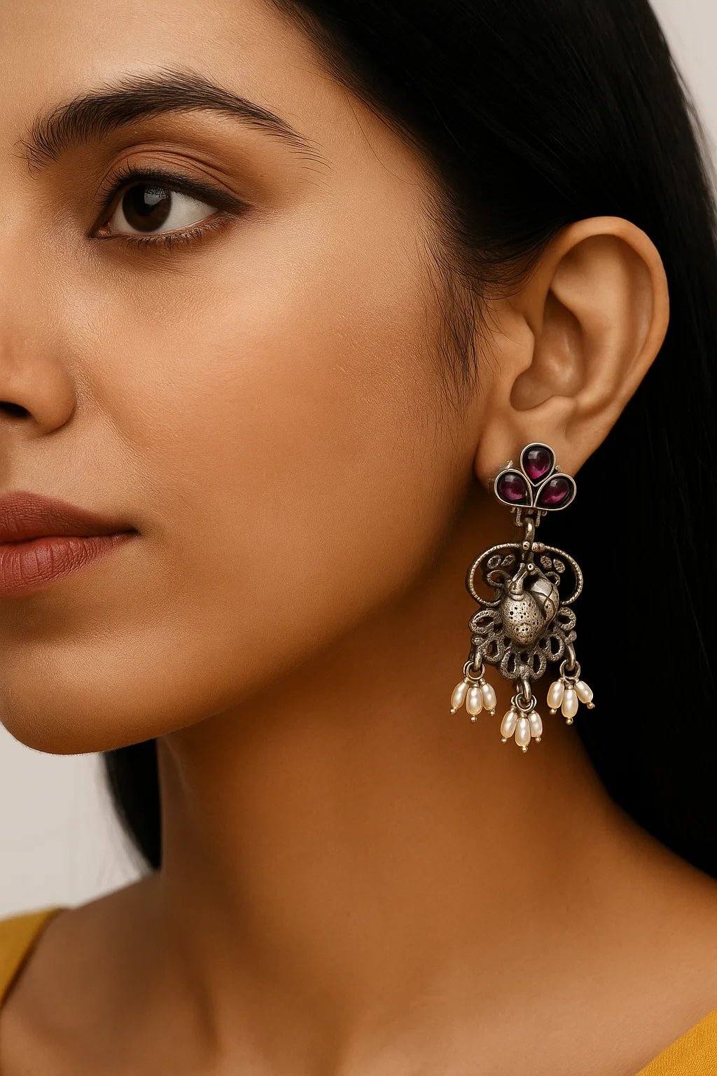 Regal Red Peacock Dangler Earrings