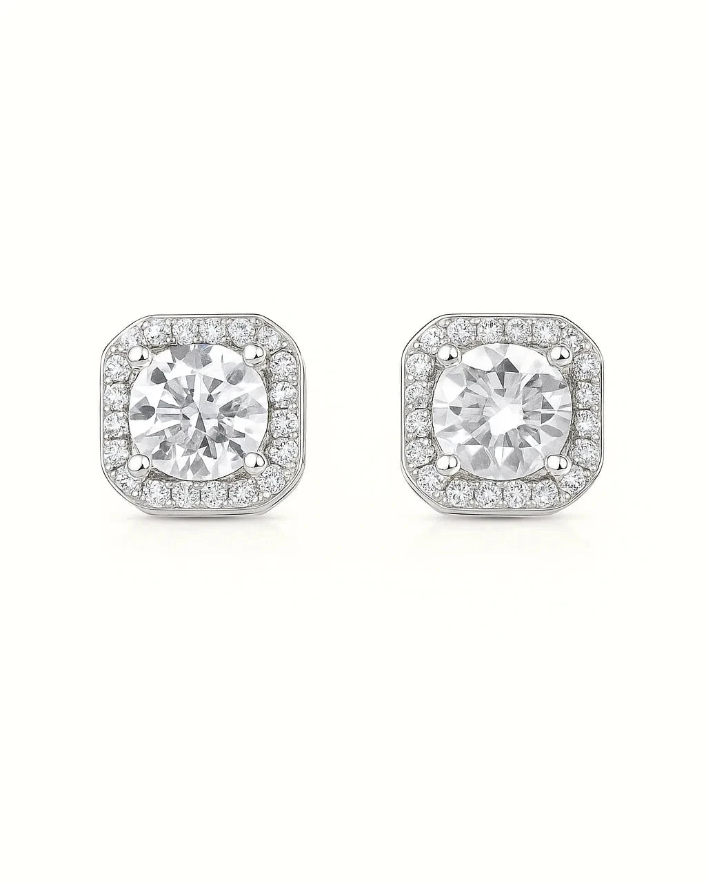 Earring Glow Square Pavé Halo Studs