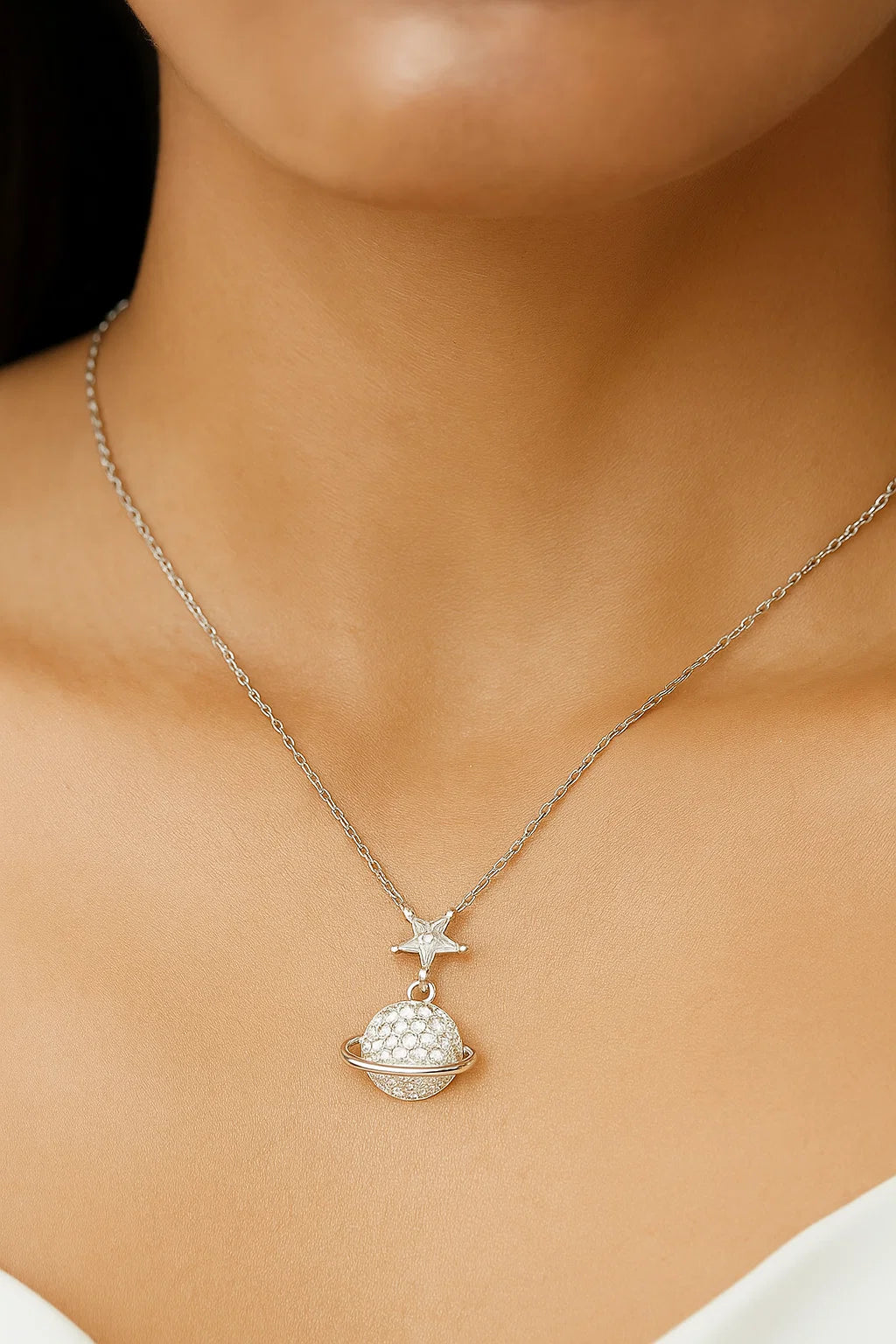 Silver Planet & Star Pendant Necklace