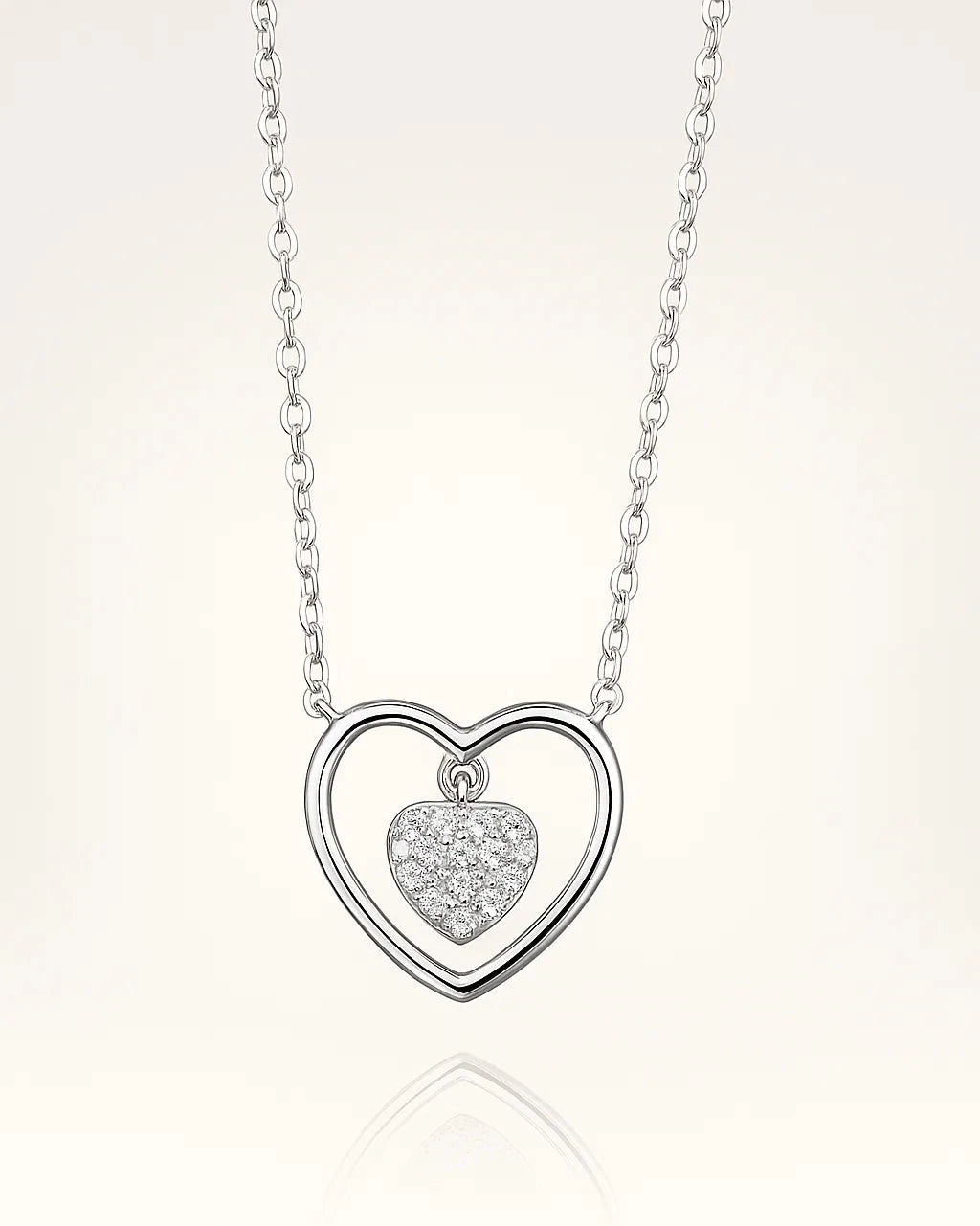 Silver Dual Heart Pendant Necklace