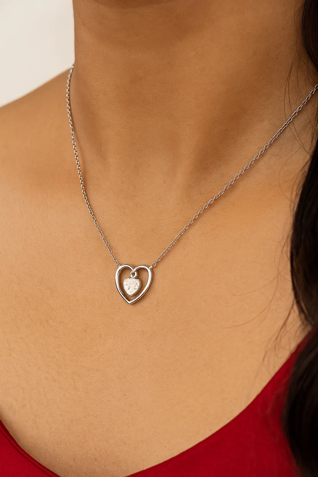 Silver Dual Heart Pendant Necklace