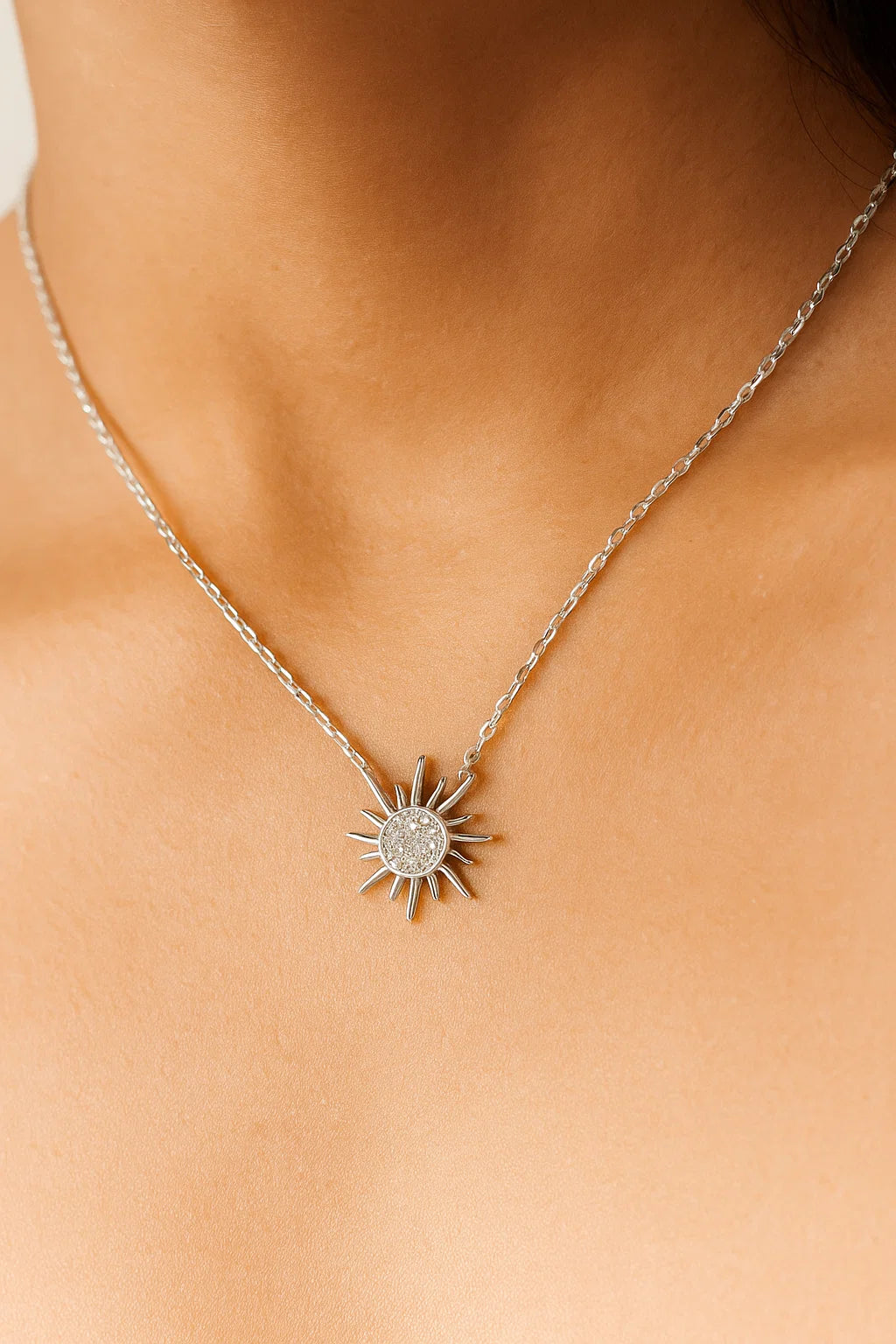 Silver Sunburst Pendant Necklace