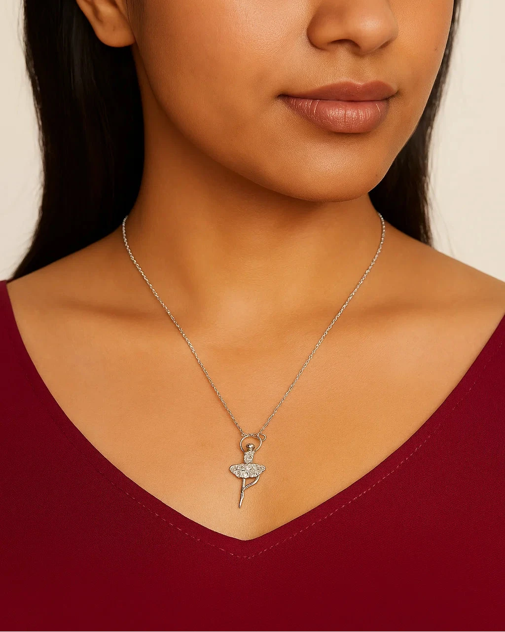 Silver Ballerina Pendant Necklace