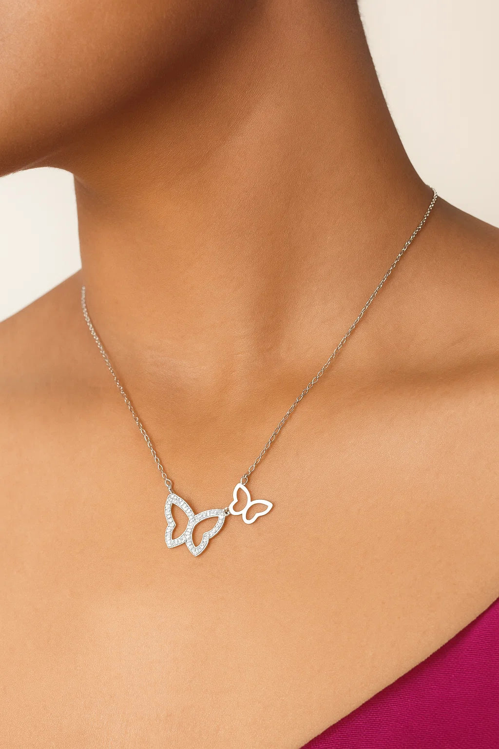 Silver Dual Butterfly Necklace