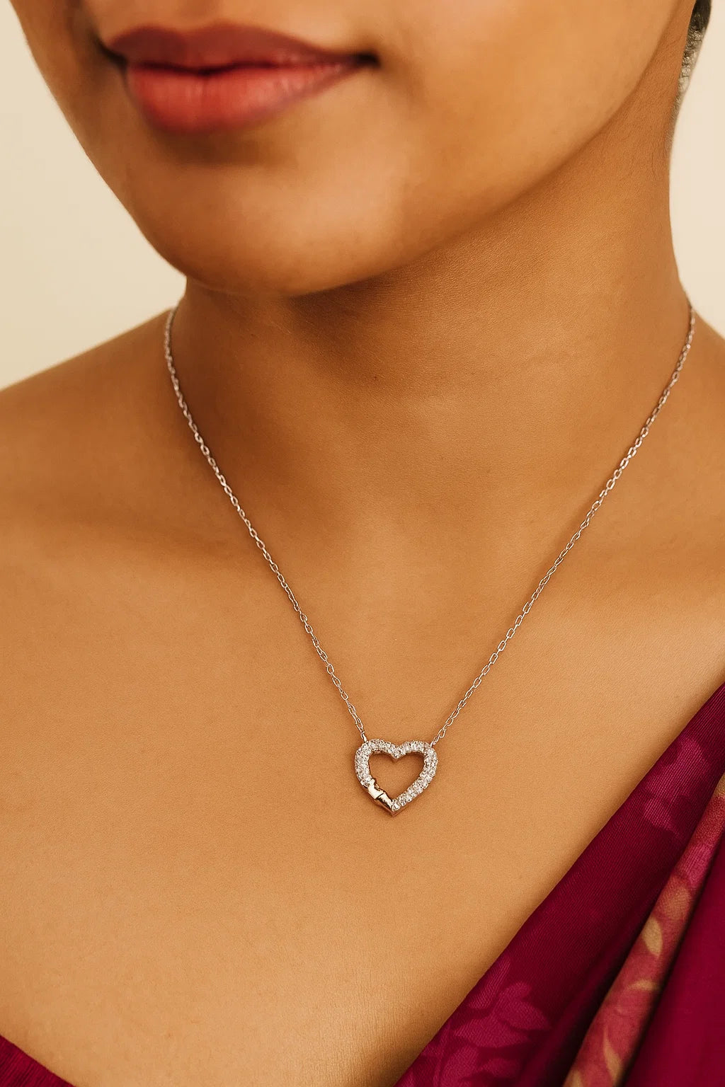 Silver Open Heart Pendant Necklace