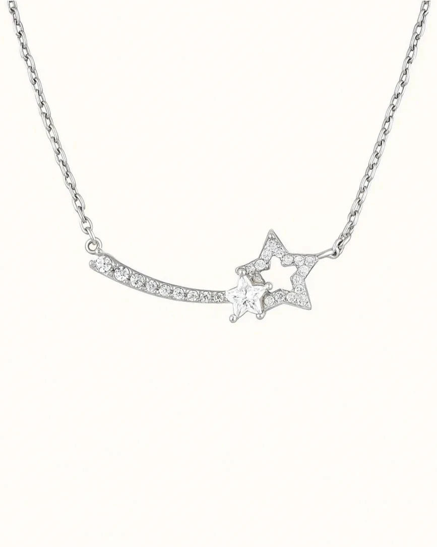 Silver Shooting Star Pendant with CZ Highlights Necklace