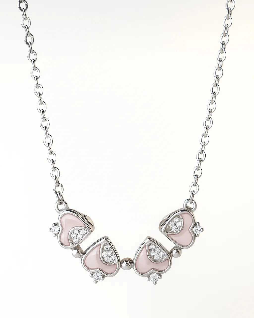 Magnetic Silver Pink Clover Heart Necklace