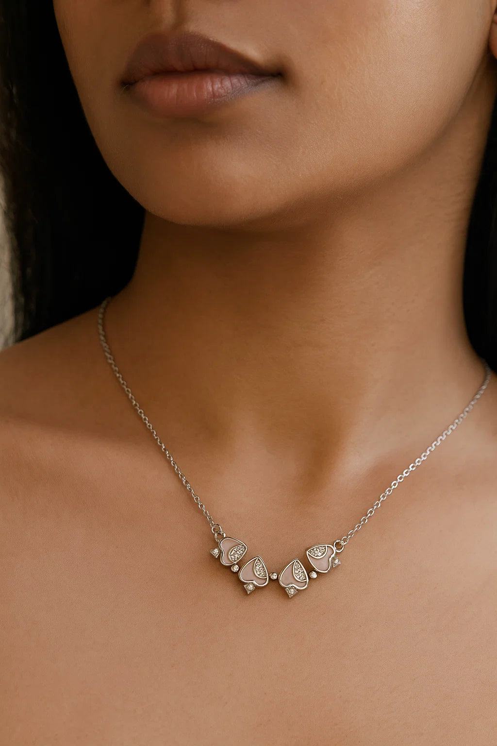 Magnetic Silver Pink Clover Heart Necklace