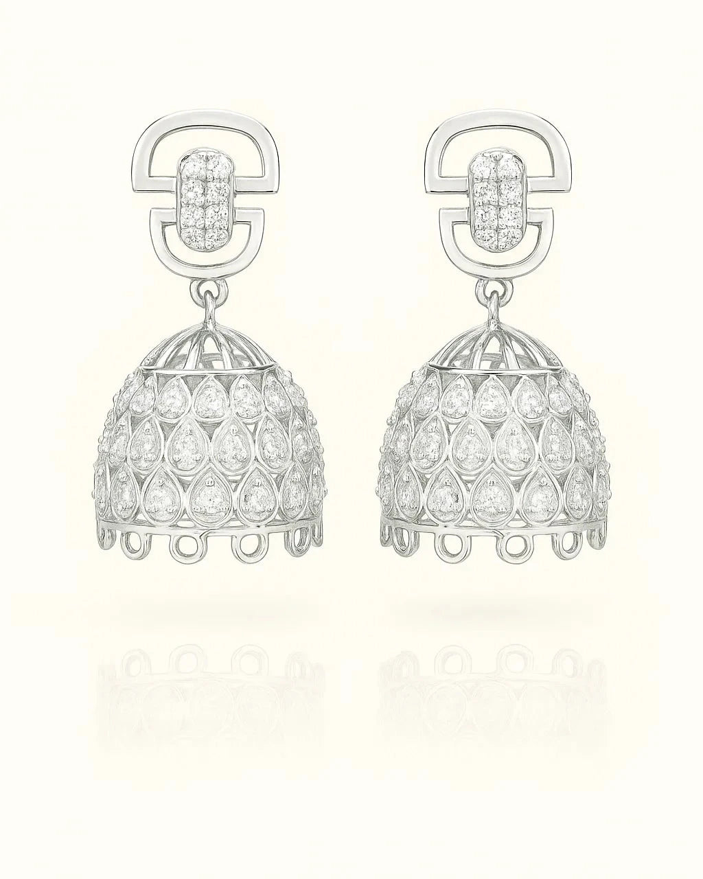 Silver Crystal-Studded Jhumka Earrings