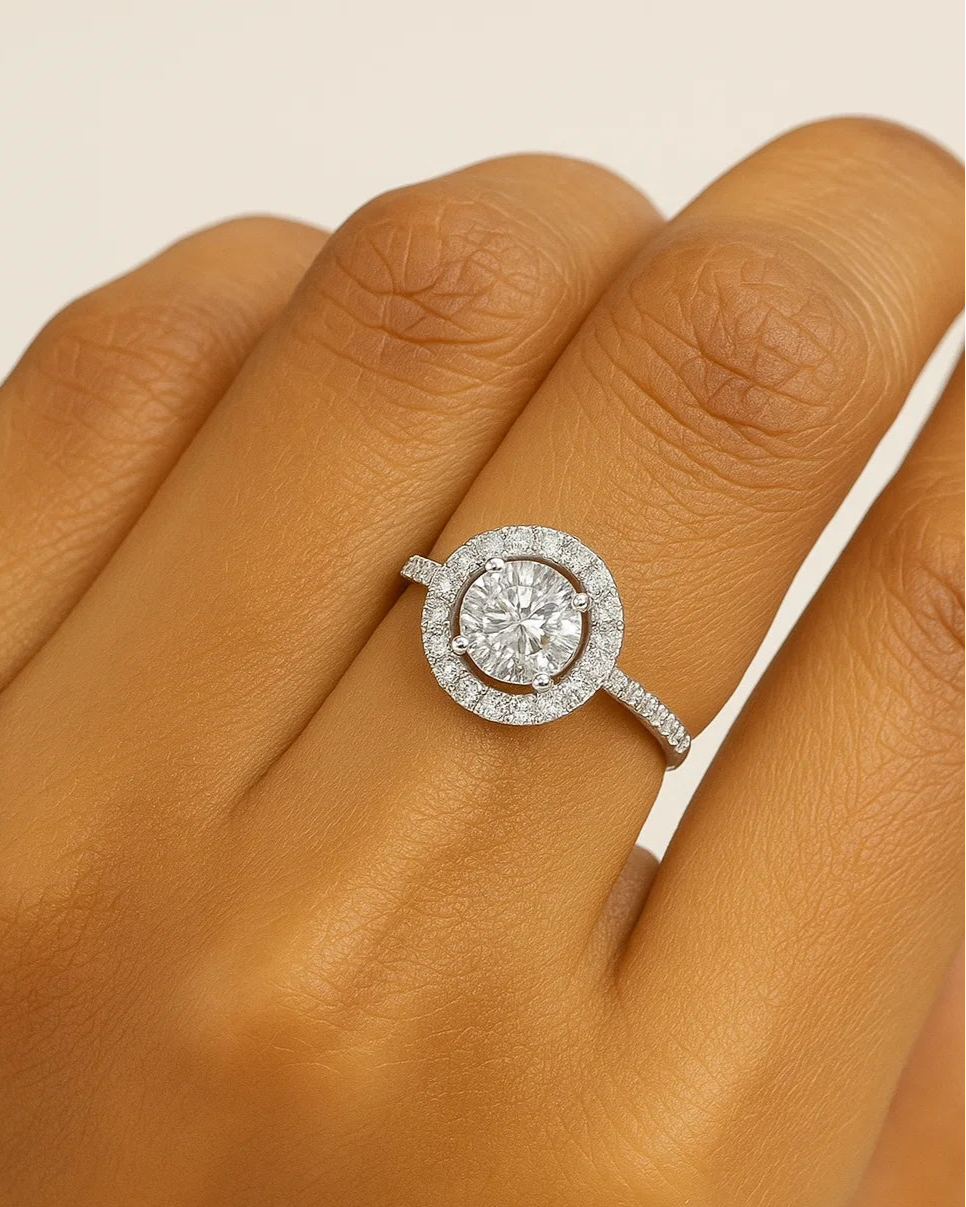 Halo Ring with Round Brilliant-Cut Cubic Zirconia
