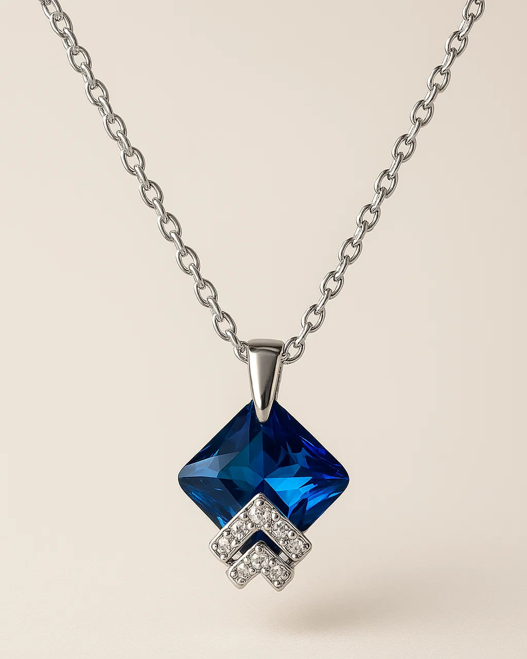Royal Blue Princess-Cut Pendant Necklace