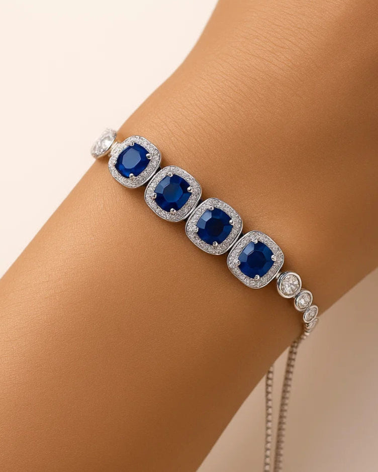 Adjustable Sapphire Blue Stone Sterling Silver Bracelet