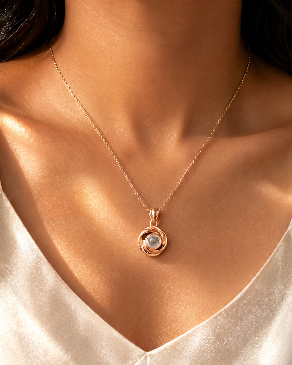 Elegant Rose Gold Pendant Necklace with Pearl Center