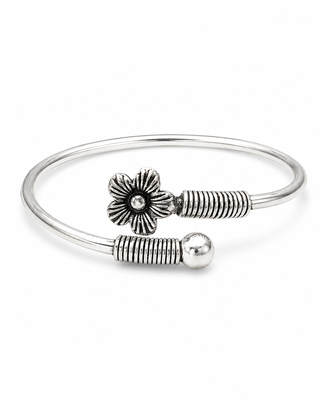 Oxidised Floral Charm Cuff Bracelet | Boho Open Bangle for Women