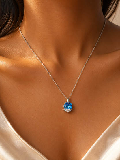 Deep Sea Blue Crystal Pendant with Shimmering Base Accent