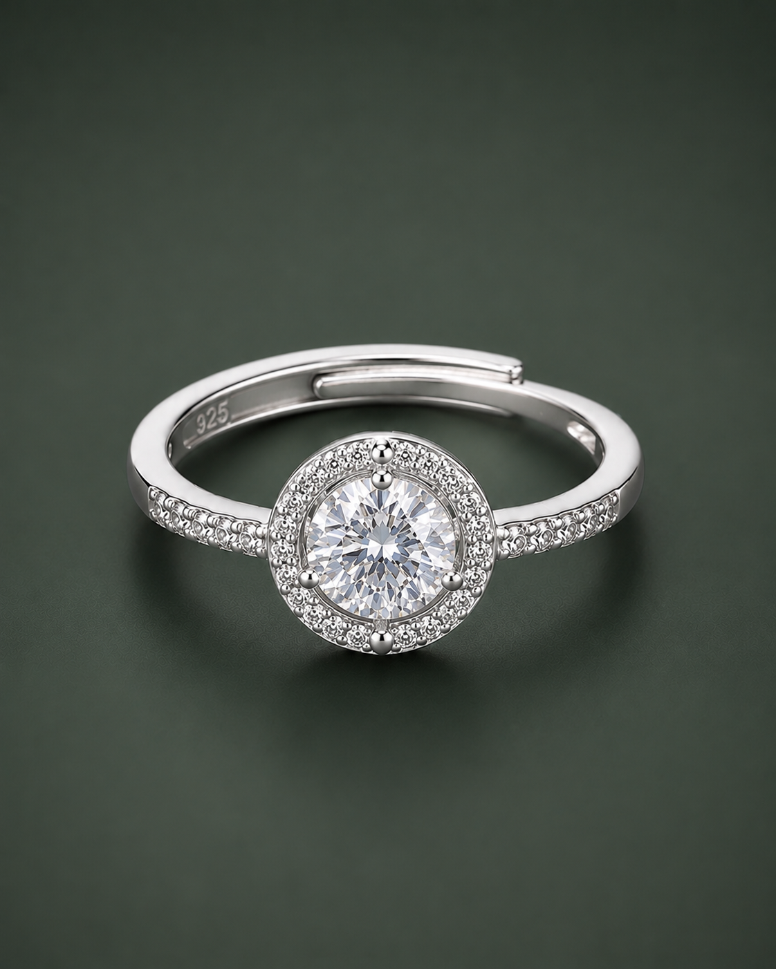 Halo Solitaire Adjustable Ring for Women | CZ Engagement Promise Ring