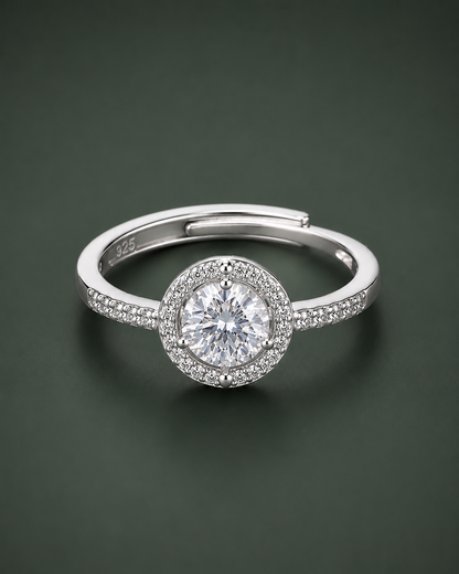 Halo Solitaire Adjustable Ring for Women | CZ Engagement Promise Ring